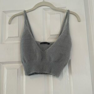 Adorable and Sexy small fuzzy gray sweater and halter top